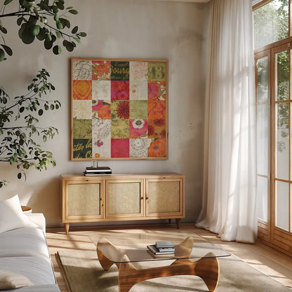 High Spirited by Sue Schlabach. Shown in a natural wood frame in a cozy modern living room. Available as an archival giclee rolled canvas, fine art paper, or poster print. SKU 44481a.