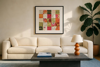 High Spirited by Sue Schlabach. Displayed in a glass frame with matte in a clean modern living room. Available as an archival giclee rolled canvas, fine art paper, or poster print. SKU 44481a.