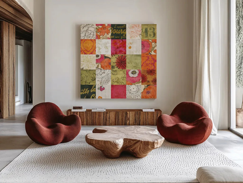 High Spirited by Sue Schlabach. Shown as extra-large giant wall art in a modern living room. Available as an archival giclee rolled canvas, fine art paper, or poster print. SKU 44481a.