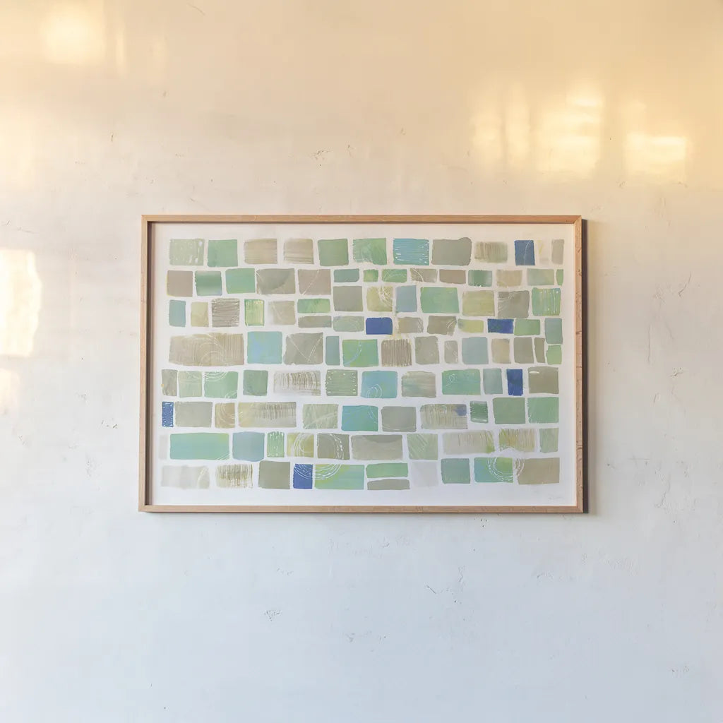 High Windows I Blue by Sue Schlabach. shown as a paper print in a natural frame. Available as a archival giclee rolled canvas, fine art paper, or poster print. SKU 28792i.