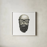 Hipster Skull I by Sue Schlabach. Shown in a crisp white glass frame for a clean and minimalist style. Available as an archival giclee rolled canvas, fine art paper, or poster print. SKU 33574a.