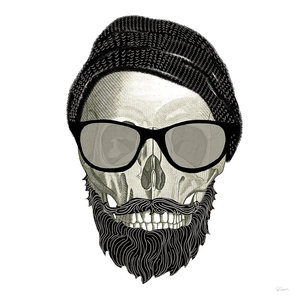 Hipster Skull II by Sue Schlabach. SKU 33575a. Archival Giclee Fine art print for wall decor.