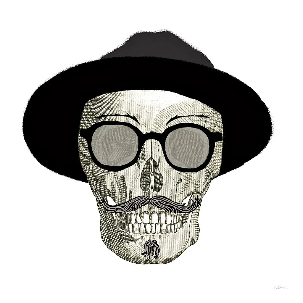 Hipster Skull III by Sue Schlabach. SKU 33576a. Archival Giclee Fine art print for wall decor.