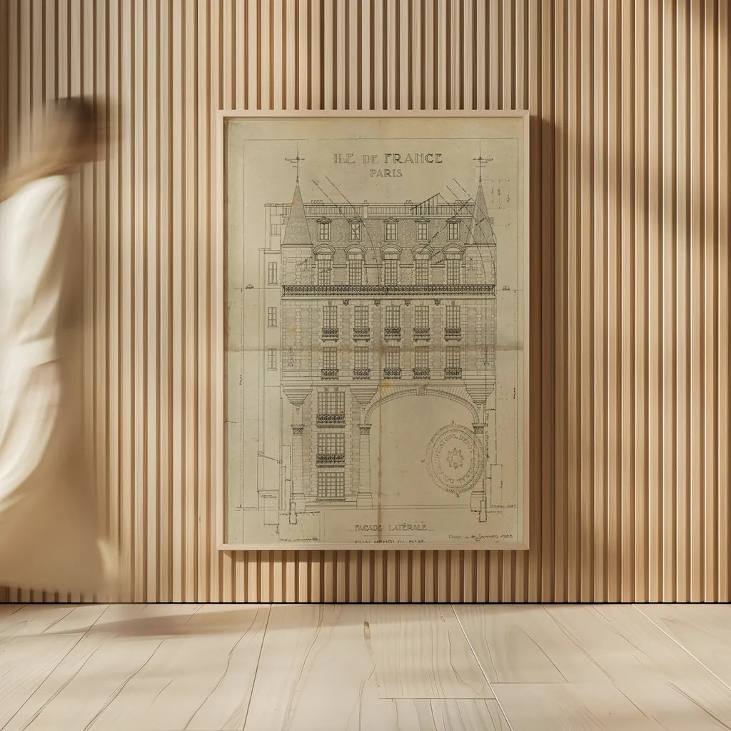 Ile de Paris Quai Henri II v2 by Sue Schlabach. shown as over sized large wall art. Available as an archival giclee rolled canvas, fine art paper, or poster print. SKU 44866h.