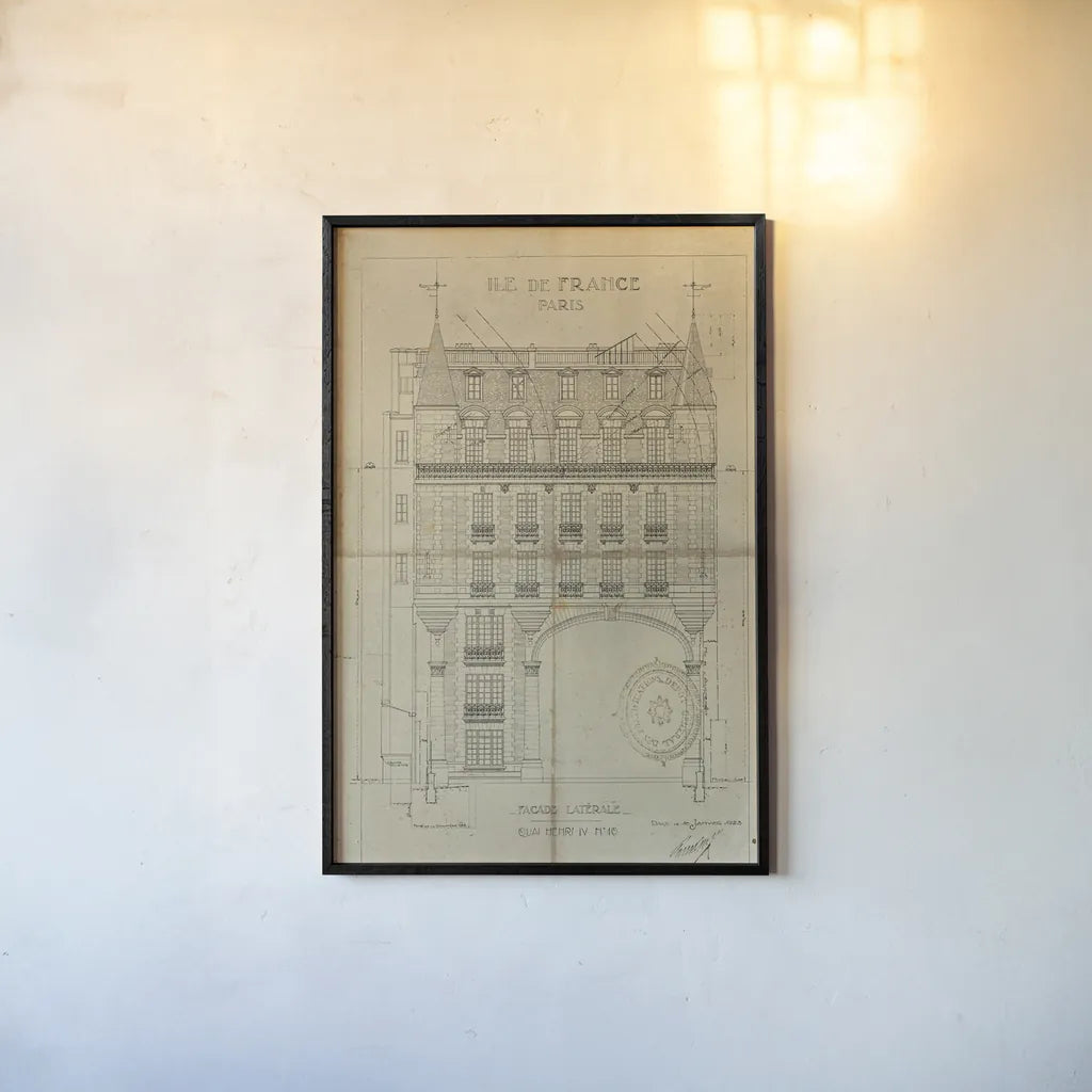 Ile de Paris Quai Henri II v2 by Sue Schlabach. shown as a paper print in a black flame. Available as a archival giclee rolled canvas, fine art paper, or poster print. SKU 44866h.