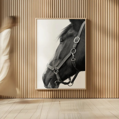 In Halter BW by Sue Schlabach. shown as over sized large wall art. Available as an archival giclee rolled canvas, fine art paper, or poster print. SKU 76409h.