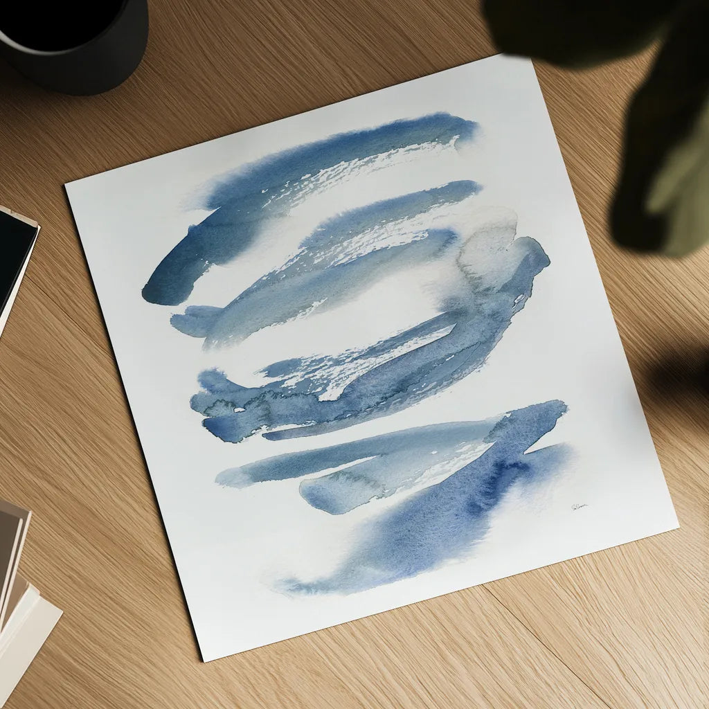 Indigo Waves by Sue Schlabach. Shown as a detailed flat fine art print, highlighting archival giclee quality. Available as an archival giclee rolled canvas, fine art paper, or poster print. SKU 30246a.