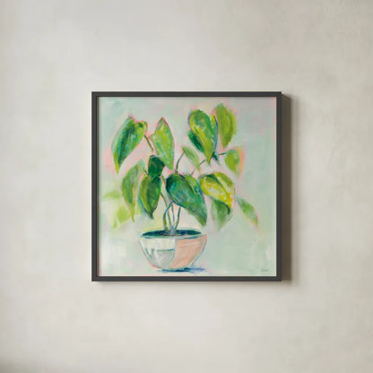 Indoor Happiness by Sue Schlabach. Shown in a sleek black glass frame for a contemporary gallery look. Available as an archival giclee rolled canvas, fine art paper, or poster print. SKU 54541a.