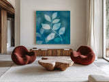 Ink Leaves II by Sue Schlabach. Shown as extra-large giant wall art in a modern living room. Available as an archival giclee rolled canvas, fine art paper, or poster print. SKU 32440a.