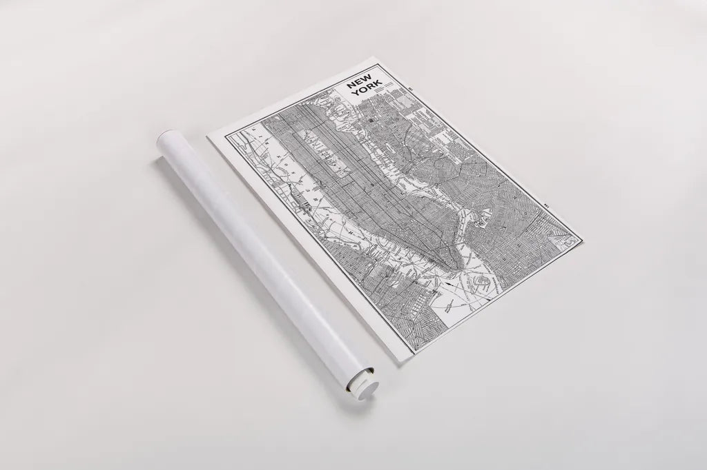 Inverted New York Map by Sue Schlabach. shown as a rolled paper print. Available as archival giclee rolled canvas, fine art paper, or poster print. SKU 70219h.