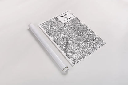 Inverted Paris Map by Sue Schlabach. shown as a rolled paper print. Available as archival giclee rolled canvas, fine art paper, or poster print. SKU 70218h.