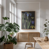 Iris Chart by Sue Schlabach. shown as a print in a natural wood frame in a dining room. Available as a archival giclee rolled canvas, fine art paper, or poster print. SKU 18234h.