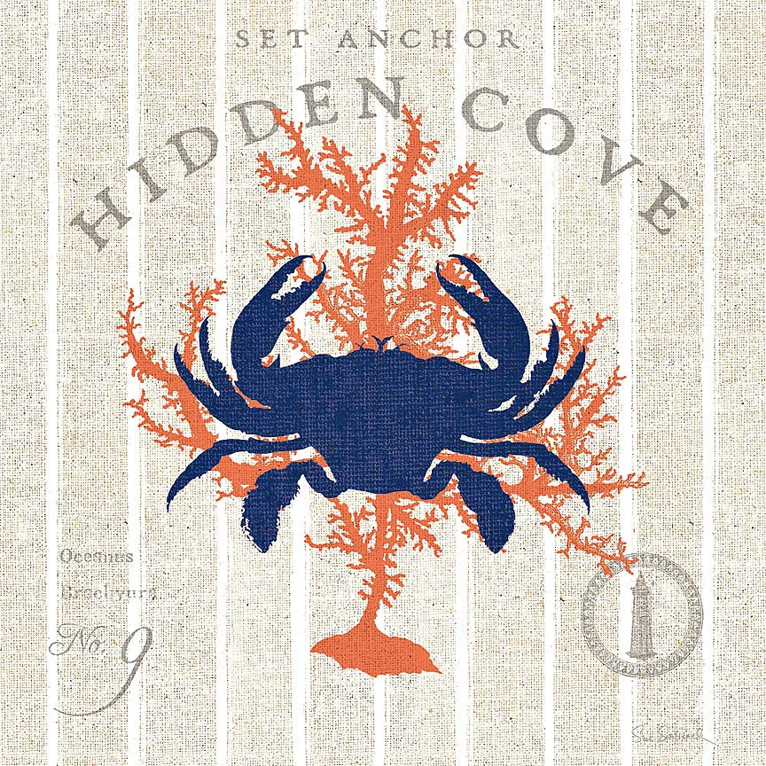 Island Findings II Crab by Sue Schlabach. SKU 15099a. Archival Giclee Fine art print for wall decor.