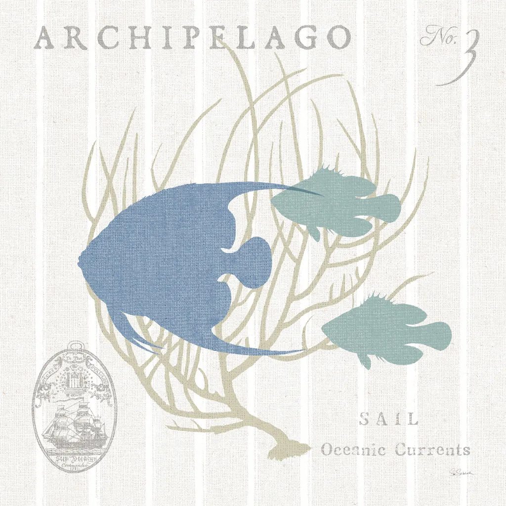 Island Findings IV Blue by Sue Schlabach. SKU 87627a. Archival Giclee Fine art print for wall decor.