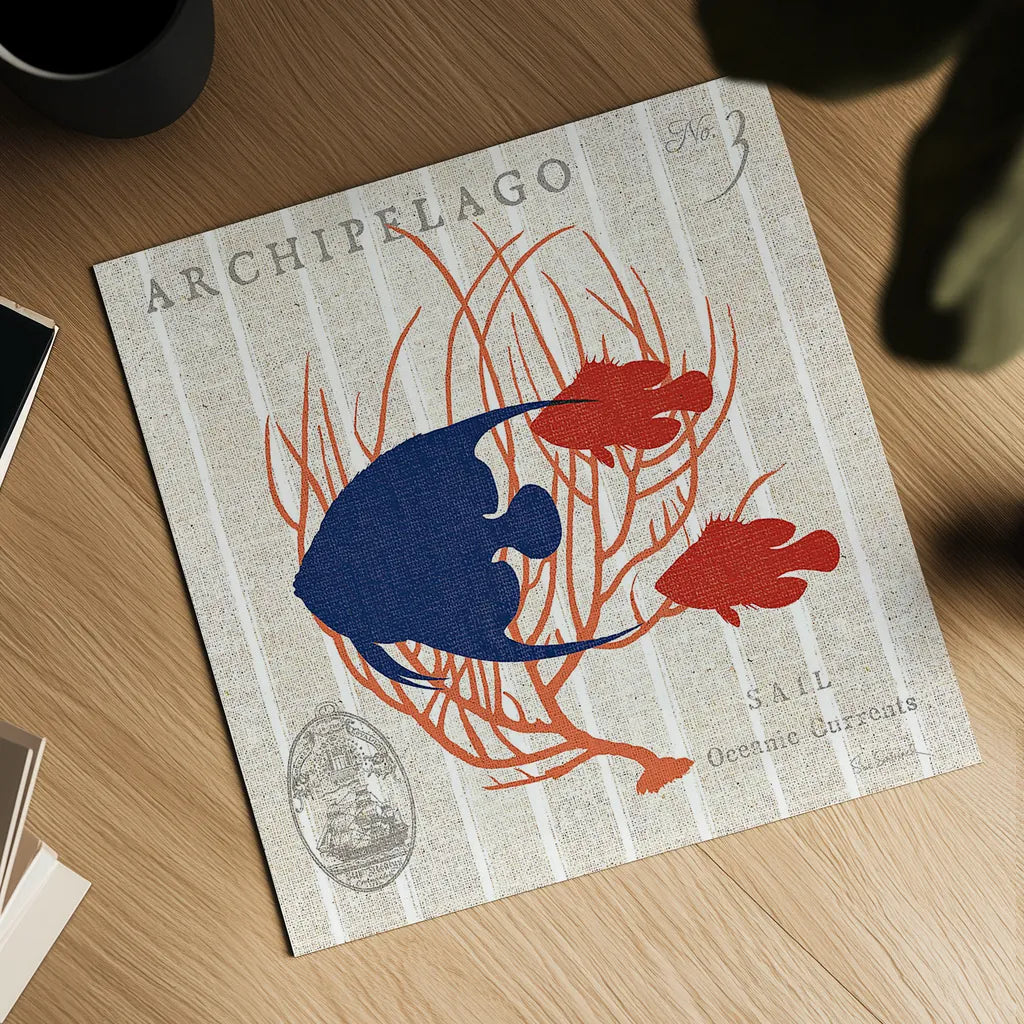 Island Findings IV Fish by Sue Schlabach. Shown as a detailed flat fine art print, highlighting archival giclee quality. Available as an archival giclee rolled canvas, fine art paper, or poster print. SKU 15101a.