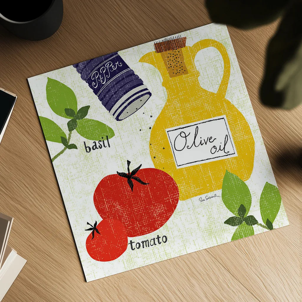 Italiano Tomatoes by Sue Schlabach. Shown as a detailed flat fine art print, highlighting archival giclee quality. Available as an archival giclee rolled canvas, fine art paper, or poster print. SKU 44690a.