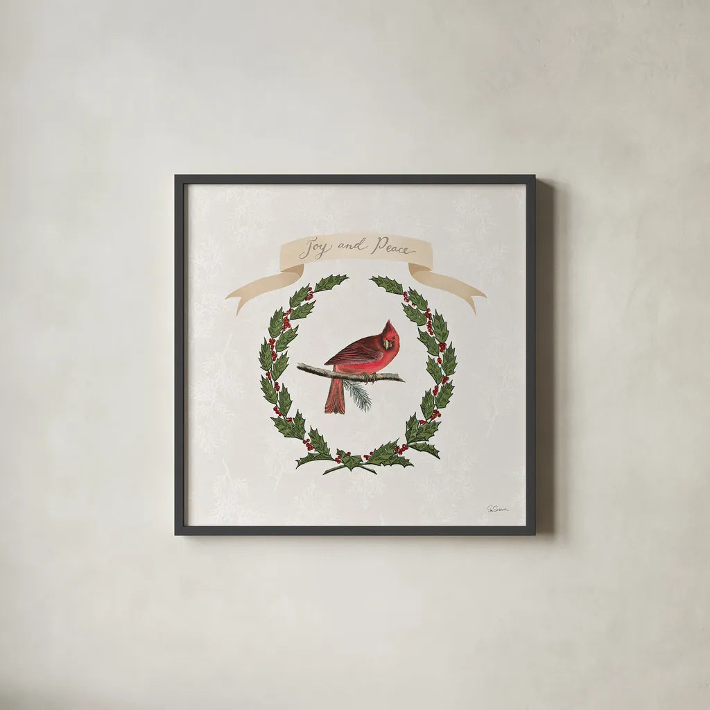 Joyful Tidings VII by Sue Schlabach. Shown in a sleek black glass frame for a contemporary gallery look. Available as an archival giclee rolled canvas, fine art paper, or poster print. SKU 33832a.