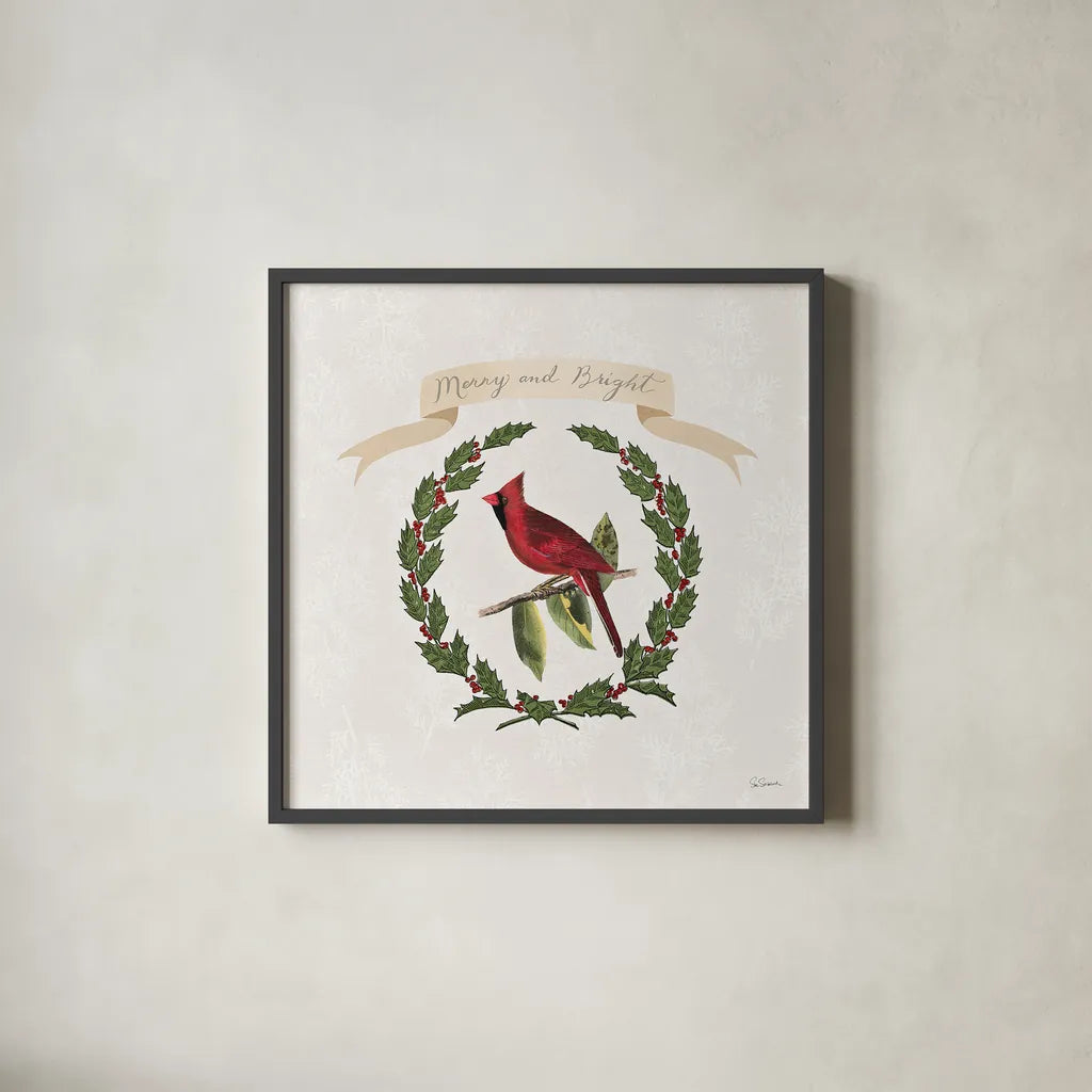 Joyful Tidings VIII by Sue Schlabach. Shown in a sleek black glass frame for a contemporary gallery look. Available as an archival giclee rolled canvas, fine art paper, or poster print. SKU 33833a.