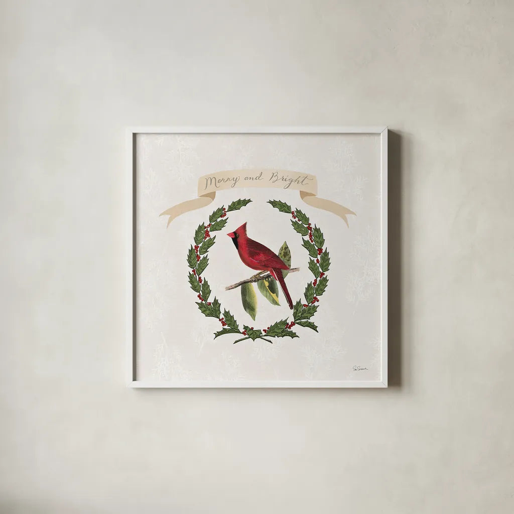 Joyful Tidings VIII by Sue Schlabach. Shown in a crisp white glass frame for a clean and minimalist style. Available as an archival giclee rolled canvas, fine art paper, or poster print. SKU 33833a.