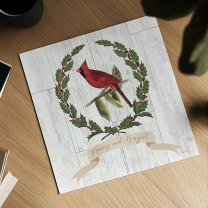 Joyful Tidings VIII on Distressed Wood by Sue Schlabach. Shown as a detailed flat fine art print, highlighting archival giclee quality. Available as an archival giclee rolled canvas, fine art paper, or poster print. SKU 35662a.