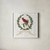 Joyful Tidings VIII on Distressed Wood by Sue Schlabach. Shown in a crisp white glass frame for a clean and minimalist style. Available as an archival giclee rolled canvas, fine art paper, or poster print. SKU 35662a.