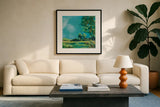 July Meadow by Sue Schlabach. Displayed in a glass frame with matte in a clean modern living room. Available as an archival giclee rolled canvas, fine art paper, or poster print. SKU 74876a.