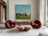 June Farm by Sue Schlabach. Shown as extra-large giant wall art in a modern living room. Available as an archival giclee rolled canvas, fine art paper, or poster print. SKU 58312a.