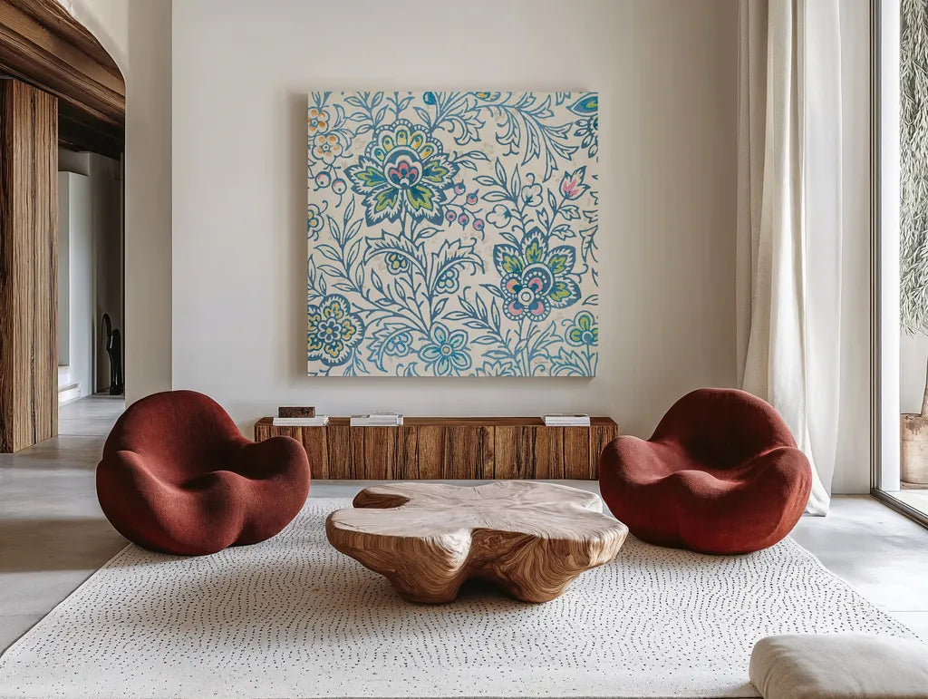 Kala II by Sue Schlabach. Shown as extra-large giant wall art in a modern living room. Available as an archival giclee rolled canvas, fine art paper, or poster print. SKU 31528a.