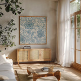Kala II Gray by Sue Schlabach. Shown in a natural wood frame in a cozy modern living room. Available as an archival giclee rolled canvas, fine art paper, or poster print. SKU 48703a.