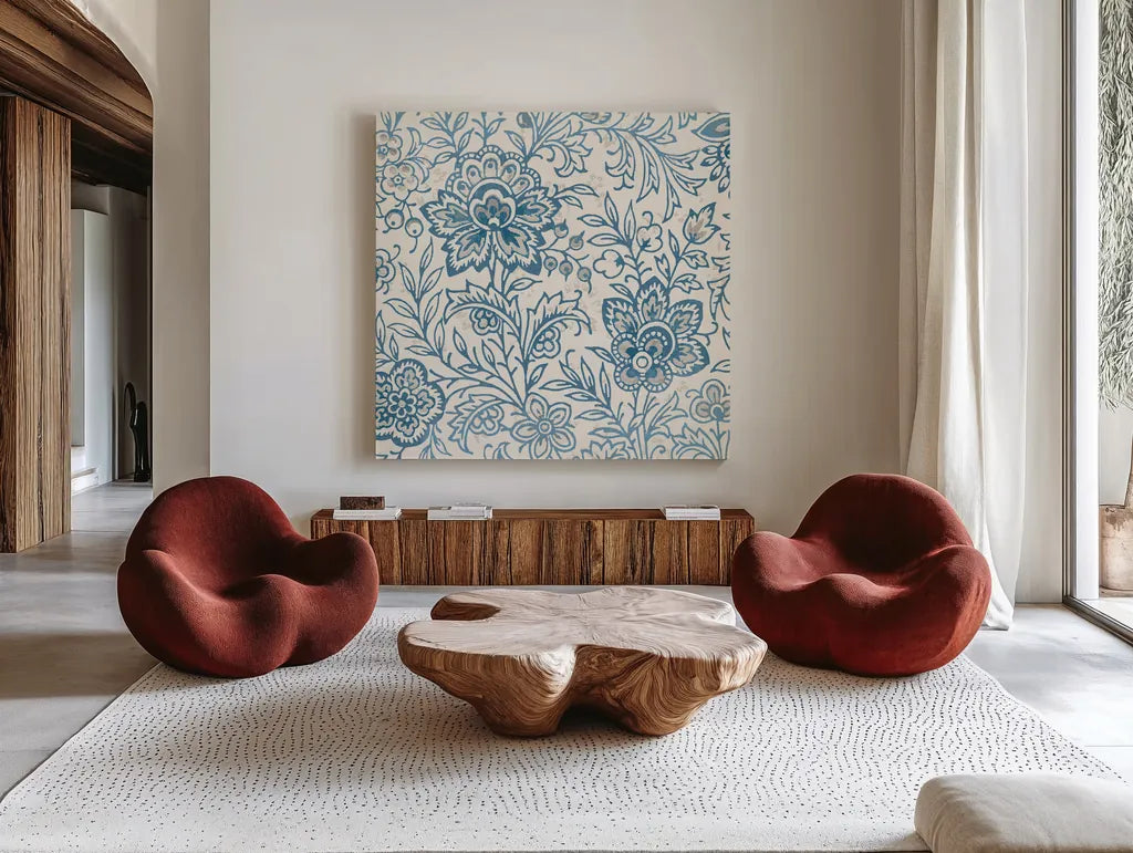 Kala II Gray by Sue Schlabach. Shown as extra-large giant wall art in a modern living room. Available as an archival giclee rolled canvas, fine art paper, or poster print. SKU 48703a.