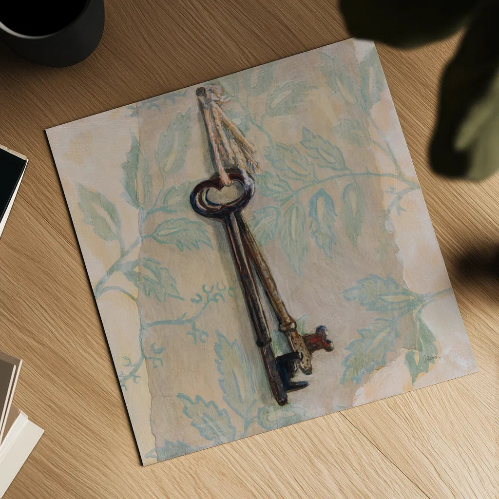 Keys to Home by Sue Schlabach. Shown as a detailed flat fine art print, highlighting archival giclee quality. Available as an archival giclee rolled canvas, fine art paper, or poster print. SKU 88562a.