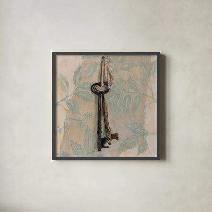 Keys to Home by Sue Schlabach. Shown in a sleek black glass frame for a contemporary gallery look. Available as an archival giclee rolled canvas, fine art paper, or poster print. SKU 88562a.