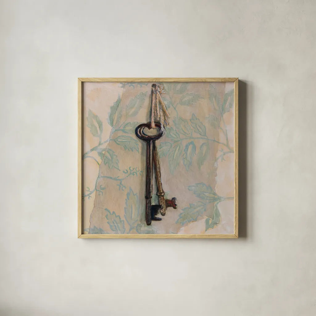 Keys to Home by Sue Schlabach. Shown in a natural wood glass frame for a timeless modern aesthetic. Available as an archival giclee rolled canvas, fine art paper, or poster print. SKU 88562a.