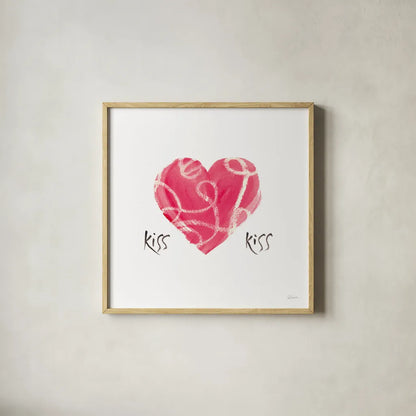 Kiss Kiss by Sue Schlabach. Shown in a natural wood glass frame for a timeless modern aesthetic. Available as an archival giclee rolled canvas, fine art paper, or poster print. SKU 49993a.