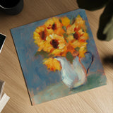 Kitchen Sunflowers by Sue Schlabach. Shown as a detailed flat fine art print, highlighting archival giclee quality. Available as an archival giclee rolled canvas, fine art paper, or poster print. SKU 82701a.