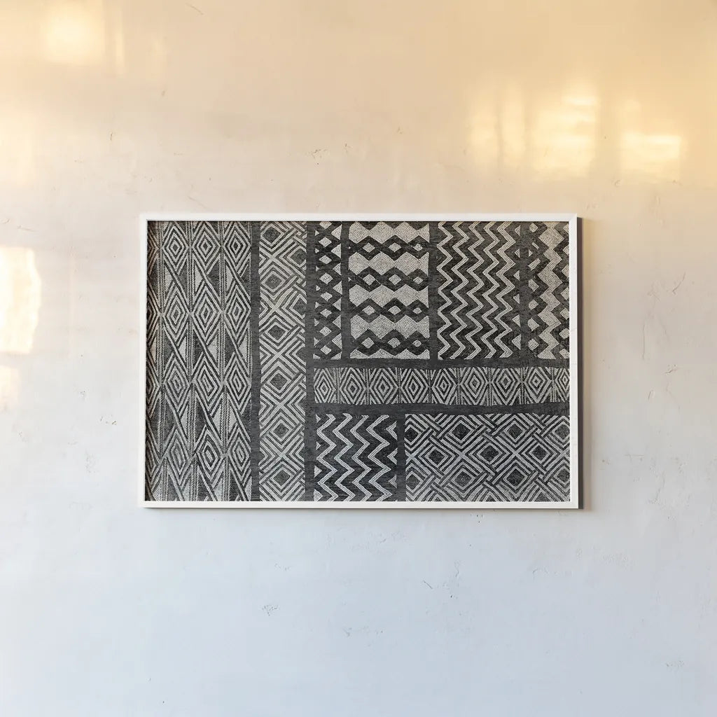 Kuba Abstract BW by Sue Schlabach. shown as a paper print in a white frame. Available as a archival giclee rolled canvas, fine art paper, or poster print. SKU 32126i.