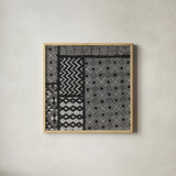 Kuba Abstract I BW by Sue Schlabach. Shown in a natural wood glass frame for a timeless modern aesthetic. Available as an archival giclee rolled canvas, fine art paper, or poster print. SKU 32132a.