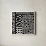 Kuba Abstract I BW by Sue Schlabach. Shown in a crisp white glass frame for a clean and minimalist style. Available as an archival giclee rolled canvas, fine art paper, or poster print. SKU 32132a.