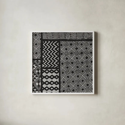 Kuba Abstract I BW by Sue Schlabach. Shown in a crisp white glass frame for a clean and minimalist style. Available as an archival giclee rolled canvas, fine art paper, or poster print. SKU 32132a.