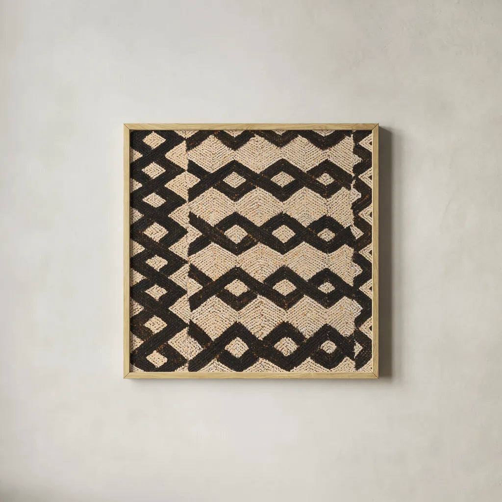 Kuba Abstract II by Sue Schlabach. Shown in a natural wood glass frame for a timeless modern aesthetic. Available as an archival giclee rolled canvas, fine art paper, or poster print. SKU 67706a.