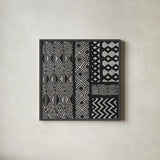 Kuba Abstract II BW by Sue Schlabach. Shown in a sleek black glass frame for a contemporary gallery look. Available as an archival giclee rolled canvas, fine art paper, or poster print. SKU 32133a.