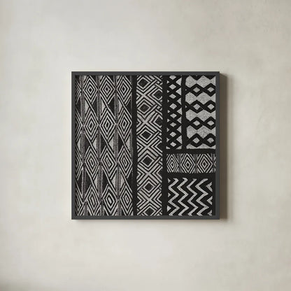 Kuba Abstract II BW by Sue Schlabach. Shown in a sleek black glass frame for a contemporary gallery look. Available as an archival giclee rolled canvas, fine art paper, or poster print. SKU 32133a.