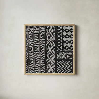 Kuba Abstract II BW by Sue Schlabach. Shown in a natural wood glass frame for a timeless modern aesthetic. Available as an archival giclee rolled canvas, fine art paper, or poster print. SKU 32133a.