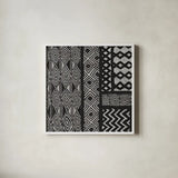 Kuba Abstract II BW by Sue Schlabach. Shown in a crisp white glass frame for a clean and minimalist style. Available as an archival giclee rolled canvas, fine art paper, or poster print. SKU 32133a.