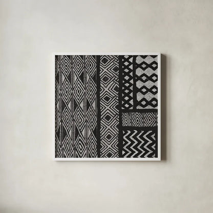 Kuba Abstract II BW by Sue Schlabach. Shown in a crisp white glass frame for a clean and minimalist style. Available as an archival giclee rolled canvas, fine art paper, or poster print. SKU 32133a.