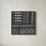 Kuba Abstract III BW by Sue Schlabach. Shown in a sleek black glass frame for a contemporary gallery look. Available as an archival giclee rolled canvas, fine art paper, or poster print. SKU 32134a.