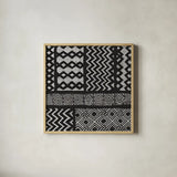 Kuba Abstract III BW by Sue Schlabach. Shown in a natural wood glass frame for a timeless modern aesthetic. Available as an archival giclee rolled canvas, fine art paper, or poster print. SKU 32134a.