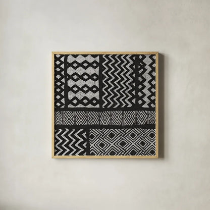 Kuba Abstract III BW by Sue Schlabach. Shown in a natural wood glass frame for a timeless modern aesthetic. Available as an archival giclee rolled canvas, fine art paper, or poster print. SKU 32134a.