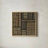 Kuba Abstract Square by Sue Schlabach. Shown in a natural wood glass frame for a timeless modern aesthetic. Available as an archival giclee rolled canvas, fine art paper, or poster print. SKU 44656a.