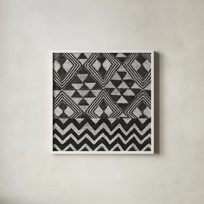 Kuba Cloth Mat II Crop BW by Sue Schlabach. Shown in a crisp white glass frame for a clean and minimalist style. Available as an archival giclee rolled canvas, fine art paper, or poster print. SKU 32130a.